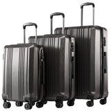 Coolife Luggage 3 Piece Set PC+ABS Hardshell Suitcases with TSA Lock, Spinner Lightweight (grey, 3 piece set)