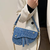 ONE2MAY Denim Saddle Bag Clutch Purse Shoulder Handbag for Girls Women Trendy Design Satchel Bags Crossbody bag Denim Purse