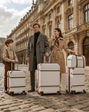 LONG VACATION Luggage Sets 5 Piece, Suitcases With Wheels, PC+ABS Hardshell Luggage Set with Spinner Wheels, TSA Lock (White Brown)