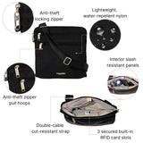 Baggallini Securtex Anti-Theft Large Crossbody 10"x10" Travel Purse with RFID, Locking Zippers & Cut-Resistant Strap