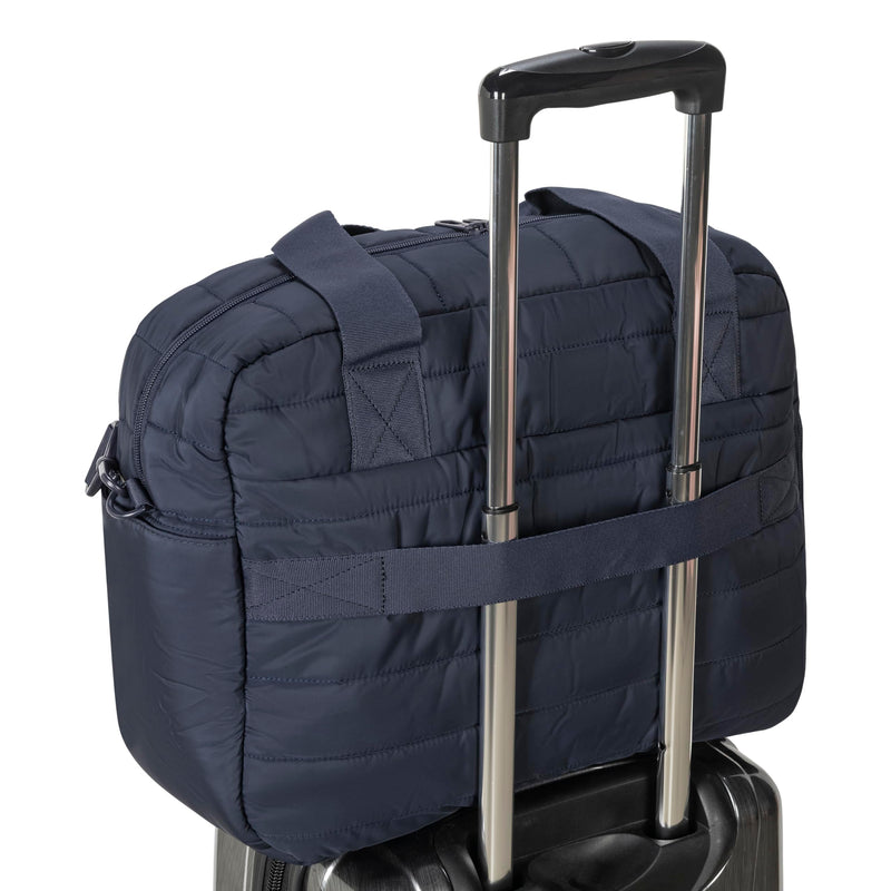 PUMA Isla Carryall, Trendy Weekender with Shoe Pocket, Removable Strap & Quilted Style, New Navy
