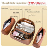BOYATU Genuine Leather Travel Makeup Bag: Large Capacity 3 Pcs Set Cosmetic Bags for Women - Designer Waterproof Hand-made for Toiletry Organizer - Ladies Travel Essentials for Elegance (01Brown)
