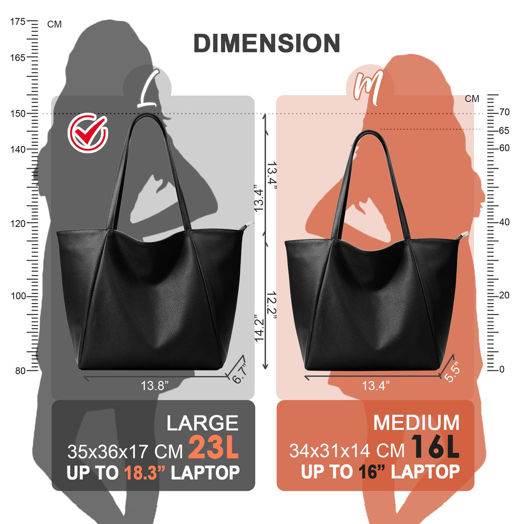 KALIDI Large Tote Bag Vegan Leather Casual Zipper Work Bag Weekender Hobo for Women 24L Oversize Shoulder Travel Purse