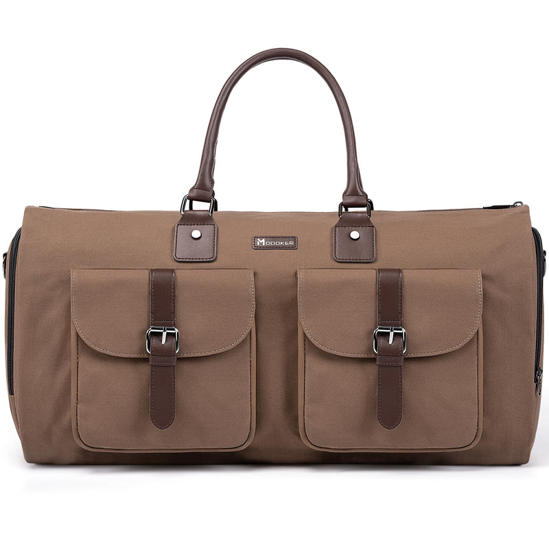 Modoker Convertible Weekender Bag - Canvas Duffle Bags for Travel with Hanging Feature, Brown