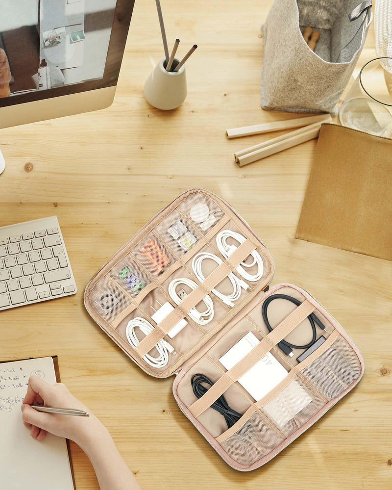 BAGSMART Electronics Travel Organizer, Portable Tech Accessories Cord Storage Case for Charging Cables, Pink