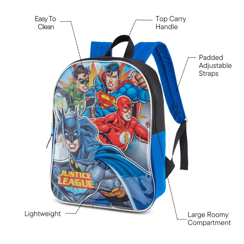 Fast Forward Justice League Toddler Boy Backpack for Kids - Toddler Back Pack with Padded Straps - Little Kids Bagpack - Comfy Preschool Backpack - 15"