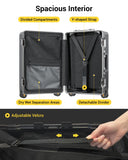 LEVEL8 20/24 Inch Zipperless 2 Piece Luggage Sets with Aluminum Frame, Lightweight Hard Shell Suitcases with Spinner Wheels, Metal Travel Luggages with Double TSA Locks, Grey