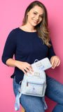 Loungefly Eeyore Mini Backpack Handbag Floral Print Double Strap Shoulder Bag (Blue, Eeyore)