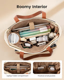 LOVEVOOK Teacher Tote Bag with Accordion File Pocket, Soft PU Leather Work Briefcase Quilted Laptop Bag with Large Cup Holder