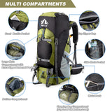 Night Cat Hiking Backpacks 70L Camping Backpacking Packs for Men Women Lightweight Outdoor for Mountaineering Traveling, No Internal Frame