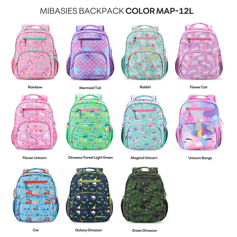 mibasies Girls Backpack 5-8: Lightweight Kids Backpacks for Girls - Girl Bookbag for Elementary School - Rainbow Pink