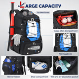 Baseball Bag for Youth & Adult Lightweight Softball Bat Bag with Shoe Compartment, External Helmet Holder and Fence Hook Waterproof Baseball Backpack Hold T-Ball, Bat and Softball Equipment, Black