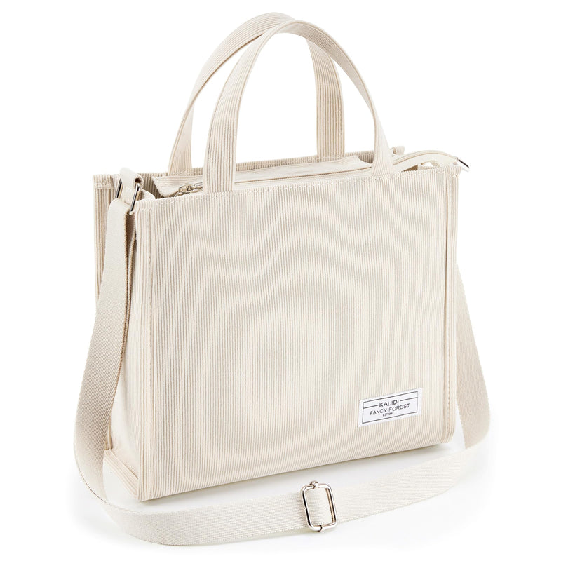 KALIDI Corduroy Tote Bag for Women Fashion Women Zipper Tote Handbag Vintage Crossbody Shoulder bag Tote Hobo Satchel Bag Purse, Cream White