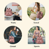 ROOSALANCE Backpack Purse for Women, Women Leather Back pack Purse Waterproof Anti-theft Shoulder Bags Handbags, Fashion Ladies Backpack for Daily Travel Work (Pink)