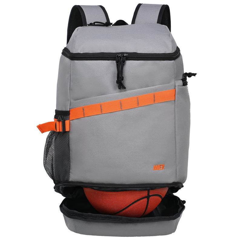 MIER Basketball Backpack with Shoes Compartment Ball Holder Large Sports Equipment Back Pack for Men Women Gym Travel 35L, Gray