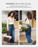 LOVEVOOK Tote Bag for Women, Expandable Laptop Work Bag 15.6 Inch, 33L Large Travel Handbag with 40oz Tumbler Holder, TSA, Chic Designer Style Contrast