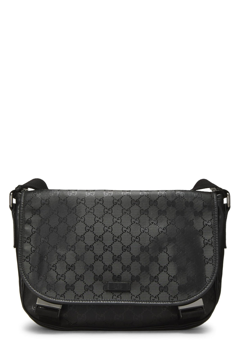 Gucci, Pre-loved Black GG Imprime Buckle Flap Messenger, Black