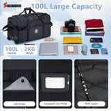 SUCIKORIO Foldable Travel Duffle Bag with Wheels and Handle Large 100L XL Rolling Travelling Duffel Bags Waterproof Oxford Carry On Hand Luggage Deployment Bag With Storage Bag & Combination Padlock