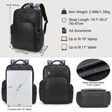 Masa Kawa Black Leather Business Travel Laptop Backpack for Men Fits 15.6" 16" Computer Office Work Commuting Executive Bag Waterproof Daypack