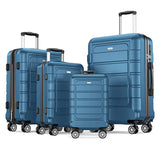 SHOWKOO Luggage Sets Expandable 100% PC Durable Suitcase Sets Double Wheels TSA Lock 4 Piece Luggage Set Navy