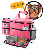 Mobile Dog Gear, Week Away Dog Travel Bag for Small Dogs, Includes Lined Food Carriers and 2 Collapsible Dog Bowl, Pink
