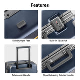 LEVEL8 Zipperless Checked Luggage with Aluminum Frame, Upgraded Medium Hardside Suitcase with Spinner Wheels, Metal Travel Luggage with Double Tsa Locks, 24 Inch, Blue