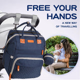 JOYCE Baby Diaper Bag Backpack, with Diaper Changing Station, Multi-functional Travel Waterproof Backpack, for Baby Boys and Girls, with Foldable Portable Diaper Pad and Sunshade (Large Blue)