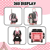 Meetbelify 3 in 1 Backpack with Wheels for Girls Rolling Letter Backpack Cute Carry on Backpacks Kids Luggage with Lunch Box Pencil Case for Elementary Student