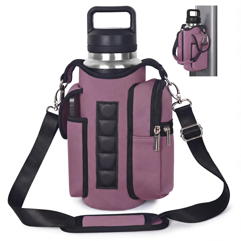 AORTDES Magnetic Gym Bag Water Bottle Holder for 18-40 oz Bottles, Neoprene Pouch with Phone Pockets, Workout Gym Accessories for Men Women,Small Gym Bag Essentials (Dusty Mauve)