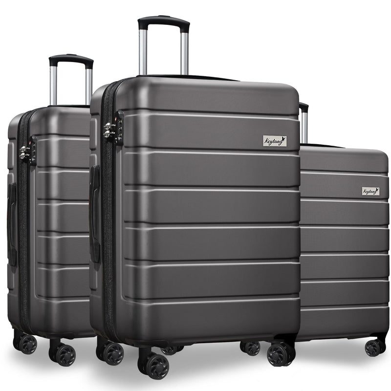 KEYTANG 3-Piece Hardshell Luggage Set, Lightweight Expandable Suitcase with TSA Lock and Double Spinner Wheels, 20% Expansion for Extra Packing, Carry-On and Checked Bags, Grey