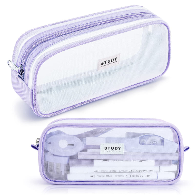 KALIDI Grid Mesh Pencil Case Large Capacity Pencil Case Big Pencil Pouch With Zipper Simple Stationery Bag Aesthetic Pen Bag for School Teen Girl Boy Multi-Purpose bag for office Men Women (Purple)