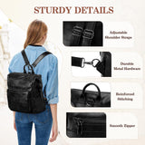 VASCHY Backpack Purse for Women,Vegan Fashion Leather Medium Convertible Ladies Backpack Shoulder Bag for Travel/Work/Diaper Black