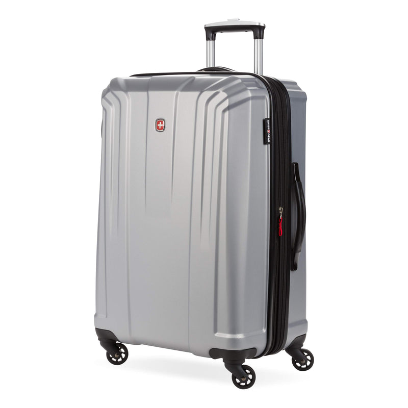 SwissGear 3750 Hardside Luggage with Spinner Wheels, Silver, Checked-Medium 23-Inch