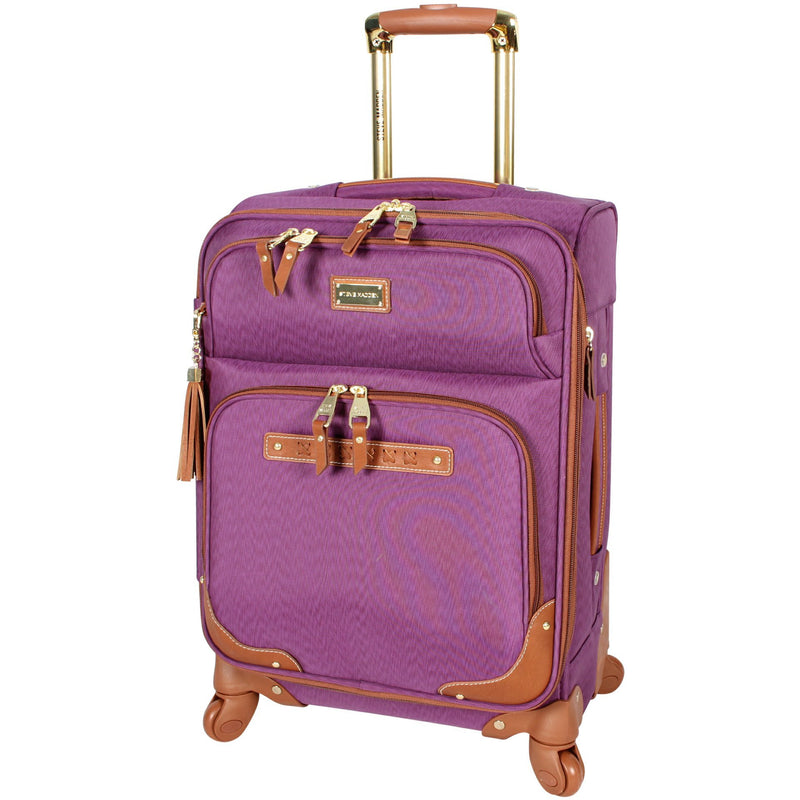 Steve Madden Designer Luggage Collection - Lightweight Softside Expandable Suitcase for Men & Women - Durable 20 Inch Carry On Bag with 4-Rolling Spinner Wheels (Global Purple)