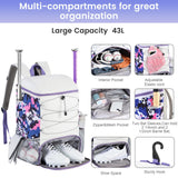 Softball Bag for Girls White, Large Baseball Bat Bag with Shoe Compartment for Youth Adult Women Catchers, T Ball Must Haves Equipment Backpack for Basketball Soccer Sports Gift (White+Camouflage)