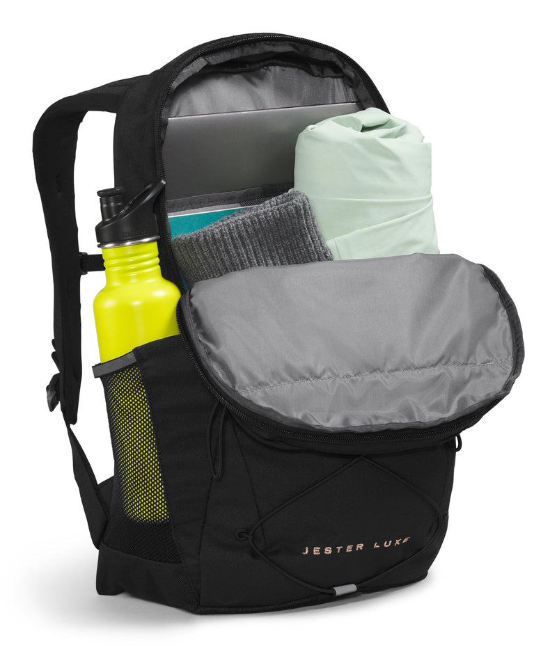 THE NORTH FACE Women's Jester Luxe Everyday Laptop Backpack, TNF Black/Burnt Coral Metallic, One Size