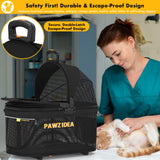 PAWZIDEA Portable Small Dog Crate for Car Travel up to 33lb, Enclosed Dog Car Seat Soft-Sided, Escape-Proof Reversible No-Zip Canopy, Foldable Pet Carrier Seatbelt for Small Medium Puppy & Cats Kennel