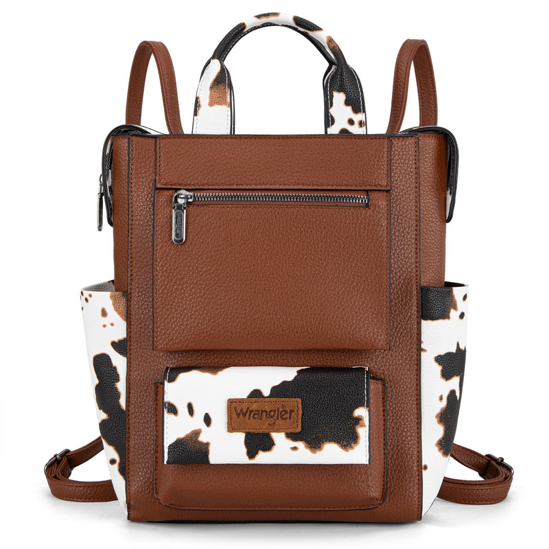 Montana West Wrangler Cow Print Backpack Purse for Women Vegan Leather Ladies Convertible Backpack Stylish Anti Theft Backpack with Adjustable Strap