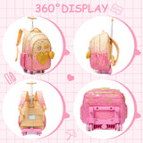 Meetbelify Rolling Backpack for Girls Kids Backpacks with Wheels for Elementary Students Girls Carry on Backpack with Lunch Box 3 in 1 Travel Suitcase Trip Luggage for Kids Ages 6-8