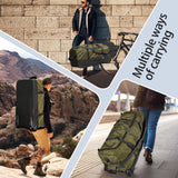 Vrtisa 110L Expandable to 140L 32” Foldable Oxford Soft-Sided Rolling Duffle Bag with 2 Heavy-Duty Wheels,3 Large Compartments,Adjustable Shoulder Strap and Attached Organizer Pouch,Green