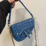 ONE2MAY Denim Saddle Bag Clutch Purse Shoulder Handbag for Girls Women Trendy Design Satchel Bags Crossbody bag Denim Purse