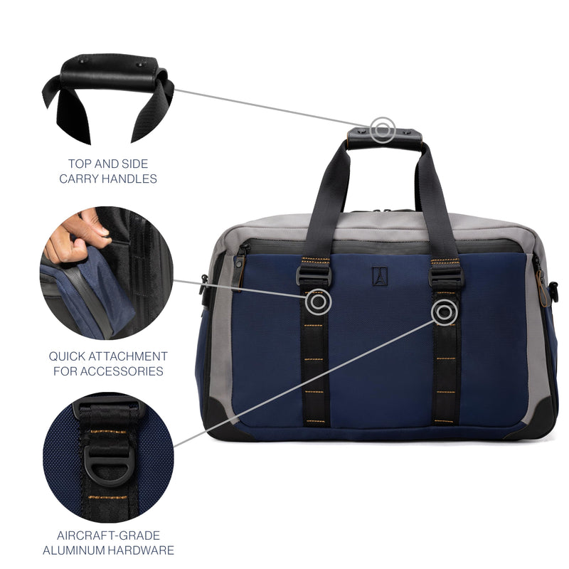 Travelpro Altitude Double Expansion Travel Duffel Bag, 40-48L, Weekender, Overnight, Water Resistant, Men and Women, Stellar Navy/Grey