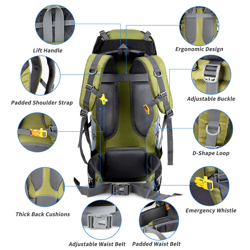 Night Cat Hiking Backpacks 70L Camping Backpacking Packs for Men Women Lightweight Outdoor for Mountaineering Traveling, No Internal Frame