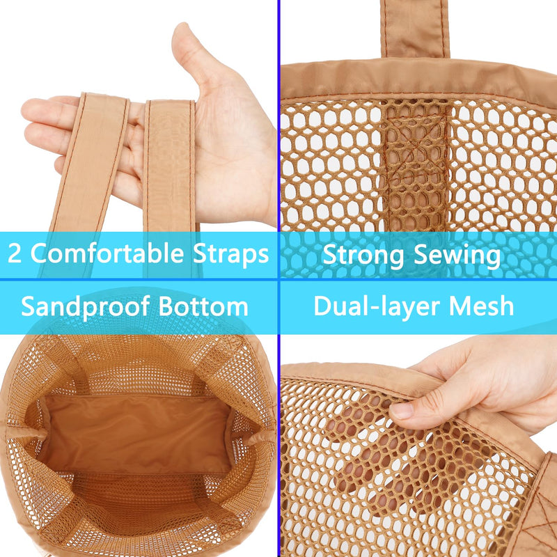 Fammart Mesh Beach Bag for Women, Casual Hobo Bags Large Beach Tote for Pool Travel Cruise Vacation Essentials, Sandproof Bottom - Khaki