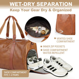 Large 3-in-1 Leather Duffle Bag for Travel Weekender Overnight Hospital Gym Bag for Men & Women, Carry On Airline Approved Personal Item Duffel Garment Bag Luggage with Shoe Compartment & Toiletry Bag