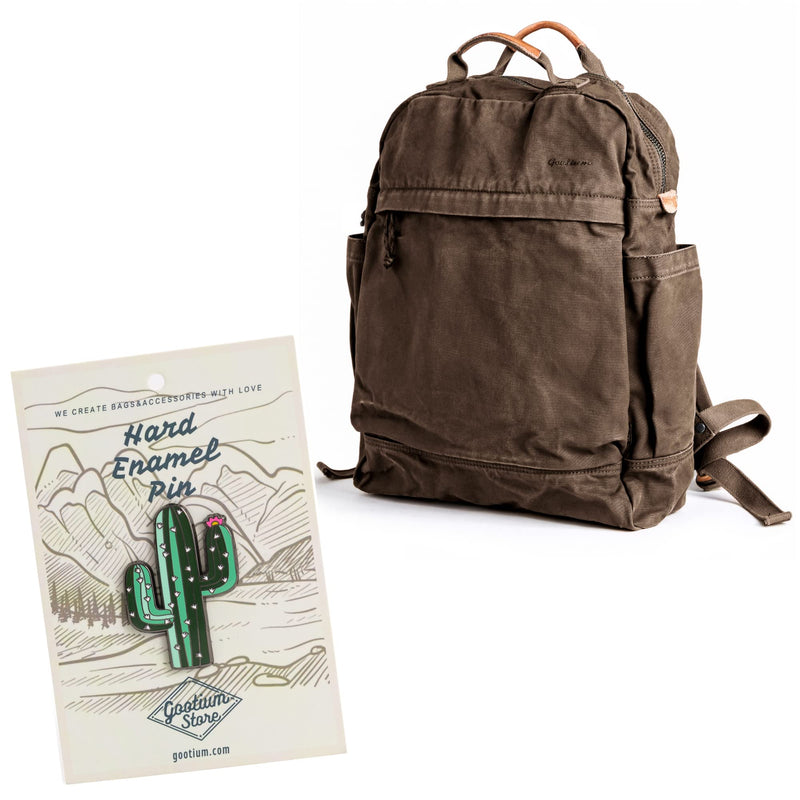Gootium Canvas Backpack x Cactus Enamel Pin