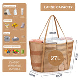 KALIDI Upgrade Version Beach Mesh Tote Bag MAX 27L Large capacity,Shoulder Bag Nylon Hobo Women Casual Foldable FOR Beach Picnic Grocery Bag Khaki