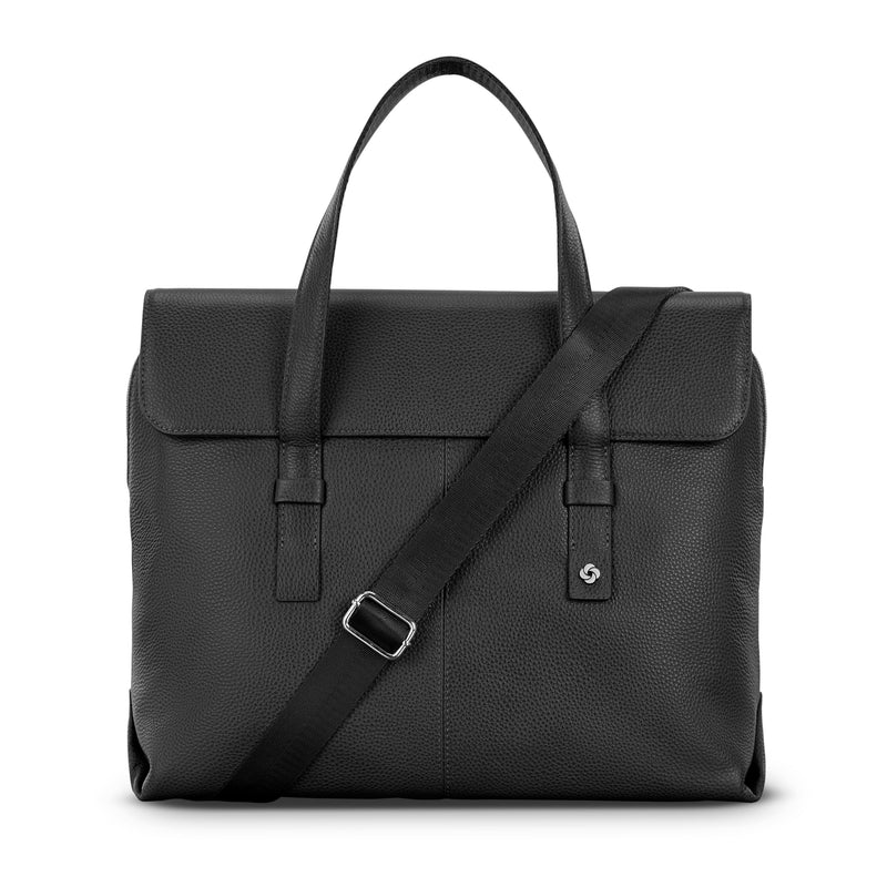 Samsonite Mobile Solution 2 Convertible Leather Briefcase, Pebbled Leather Laptop Bag with Crossbody Strap, Padded Sleeve, StackIt™ Strap & Organizational Pockets – Professional Work Tote - Black