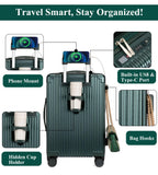 feilario 20in Hardside Spinner Wheel Luggage with Zipper Closure, Built-In TSA lock Carry on Suitcase, with Cup Holder & USB Port & Phone Holder White(with zipper closure, 20in)