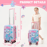 Homskiii Cute Cat Kid’s Luggage Set 2 Piece Suitcase Set 16" Hardside Luggage with Spinner Wheels Girls Carry on Toddler Travel Rolling Luggage Airline Approved